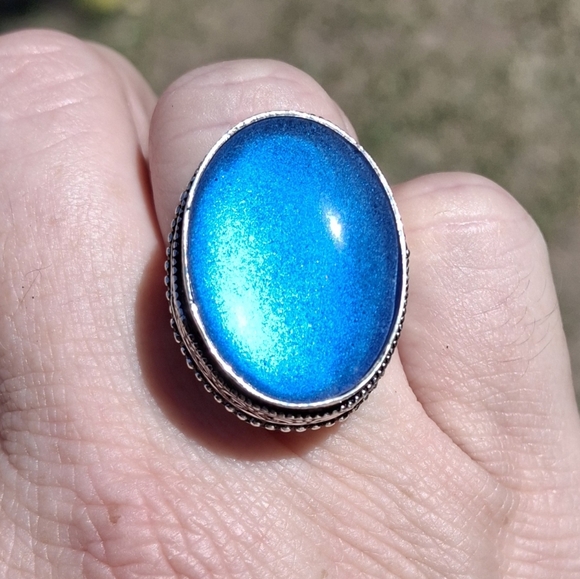 New Rainbow Dichroic Glass 925 Silver Ring.  - Picture 1 of 16